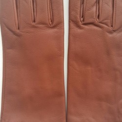 Gants en Cuir d'Agneau Cognac Foncé Capucine Doublés Cachemire.