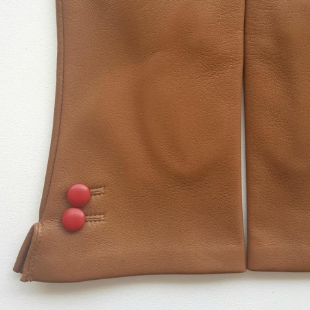 Gants en Cuir d'Agneau Biscuit Rouge Clémentine Doublés Soie.