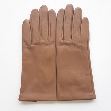 Gants en Cuir d'Agneau Argile Capucine Doublés Soie.