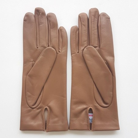 Gants en Cuir d'Agneau Argile Capucine Doublés Soie.
