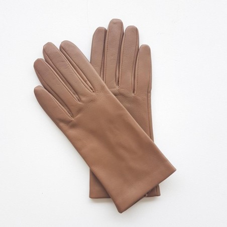 Gants en Cuir d'Agneau Argile Capucine Doublés Soie.