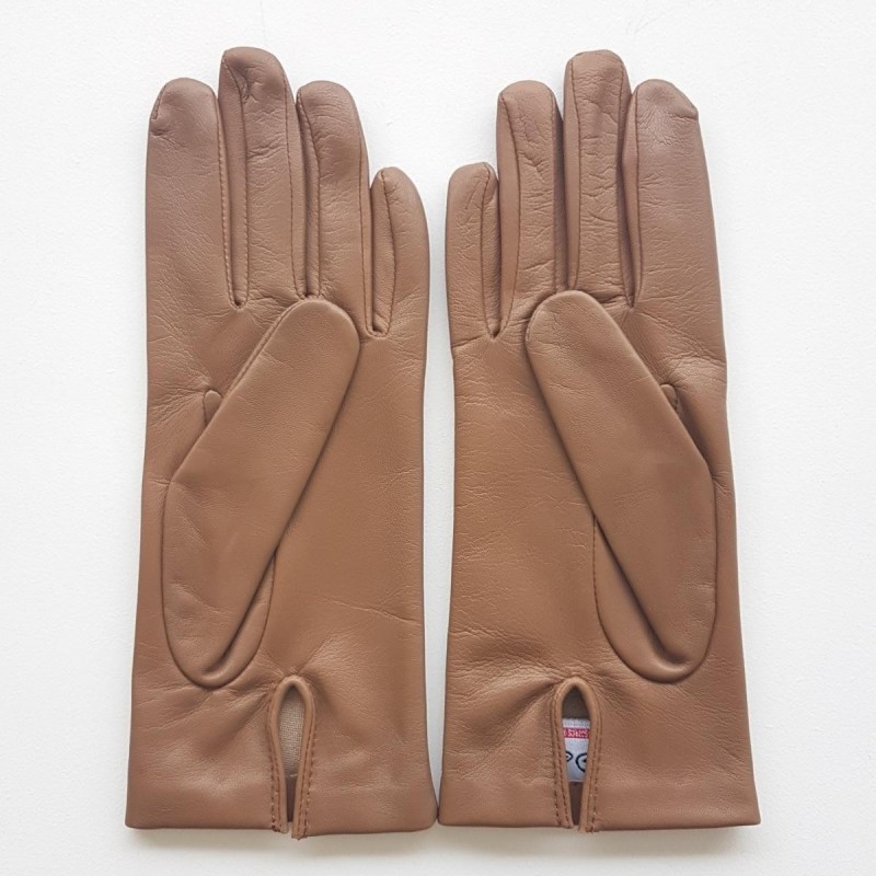 Gants en Cuir d'Agneau Argile Capucine Doublés Soie.