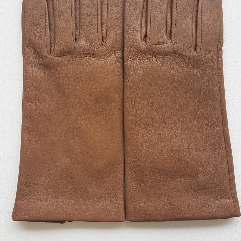 Gants en Cuir d'Agneau Argile Capucine Doublés Soie.