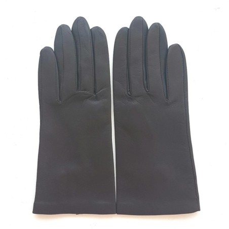 Gants en Cuir d'Agneau Ebène Capucine Doublés Soie.