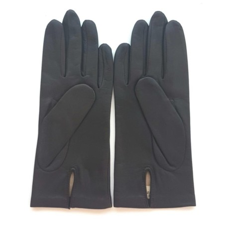 Gants en Cuir d'Agneau Ebène Capucine Doublés Soie.