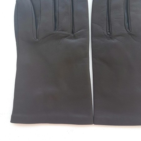 Gants en Cuir d'Agneau Ebène Capucine Doublés Soie.