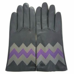 Gants en Cuir d'Agneau Noir Charcoal Améthyste Trièdre Doublés Soie.