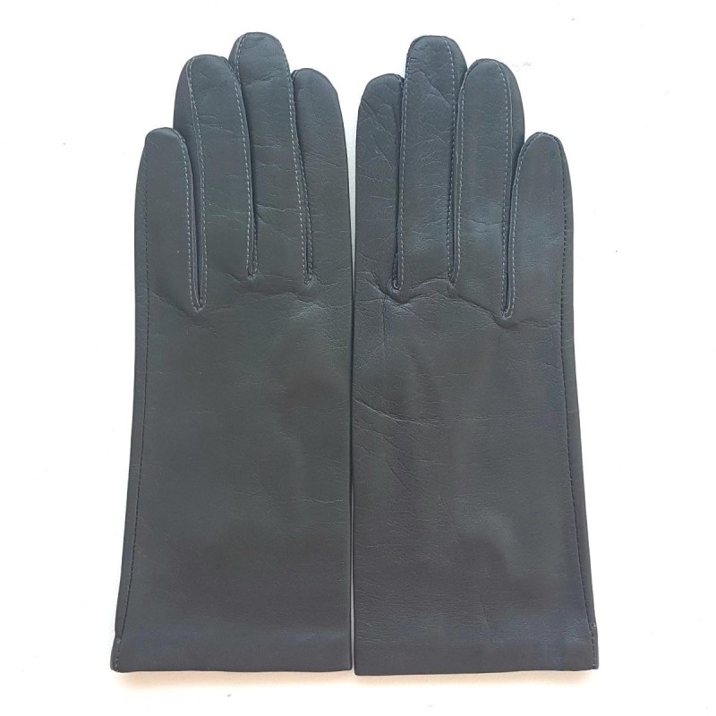 Gants en Cuir d'Agneau Gris Foncé Capucine Doublés Soie.