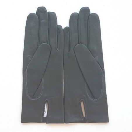 Gants en Cuir d'Agneau Gris Foncé Capucine Doublés Soie.