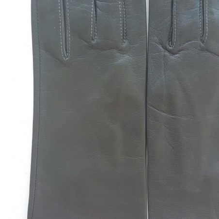 Gants en Cuir d'Agneau Gris Foncé Capucine Doublés Soie.