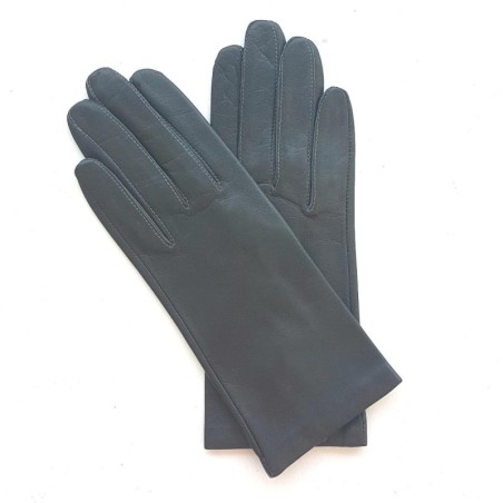 Gants en Cuir d'Agneau Gris Foncé Capucine Doublés Soie.