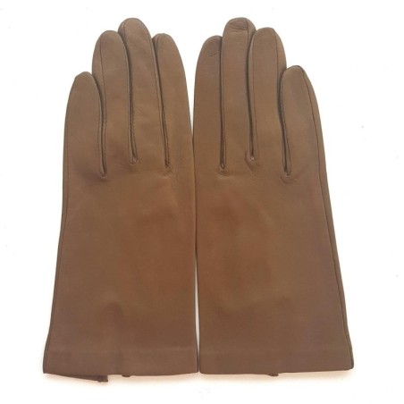 Gants en Cuir d'Agneau Sépia Capucine Doublés Soie.