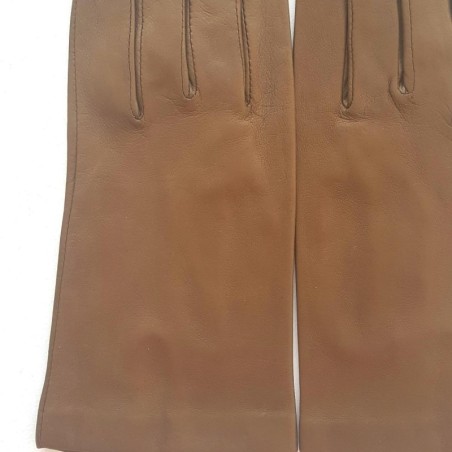 Gants en Cuir d'Agneau Sépia Capucine Doublés Soie.
