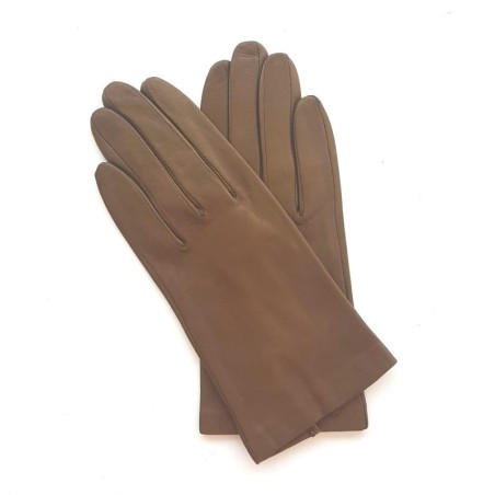 Gants en Cuir d'Agneau Sépia Capucine Doublés Soie.