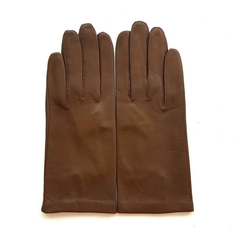Gants en Cuir d'Agneau Pécan Capucine Doublés Soie.