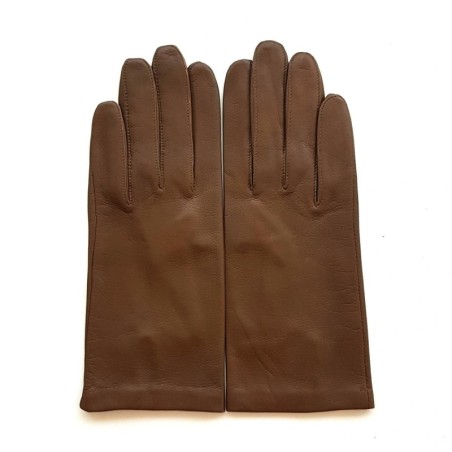 Gants en Cuir d'Agneau Pécan Capucine Doublés Soie.