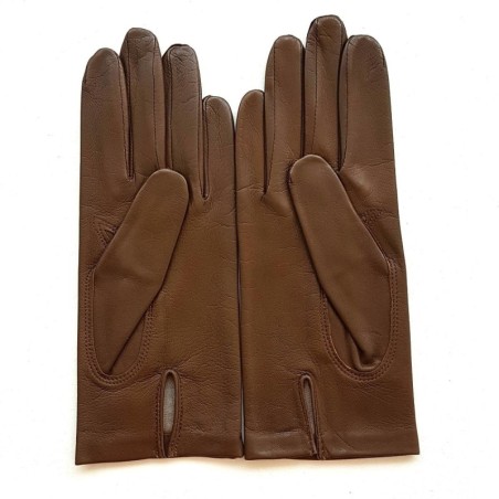 Gants en Cuir d'Agneau Pécan Capucine Doublés Soie.