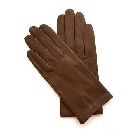 Gants en Cuir d'Agneau Pécan Capucine Doublés Soie.