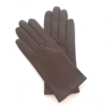 Gants en Cuir d'Agneau Chocolat Foncé Capucine Doublés Soie.