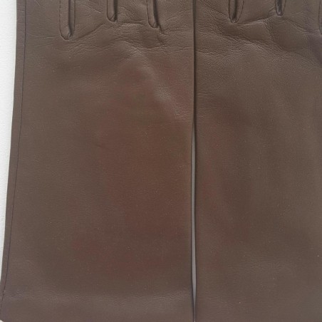 Gants en Cuir d'Agneau Chocolat Foncé Capucine Doublés Soie.