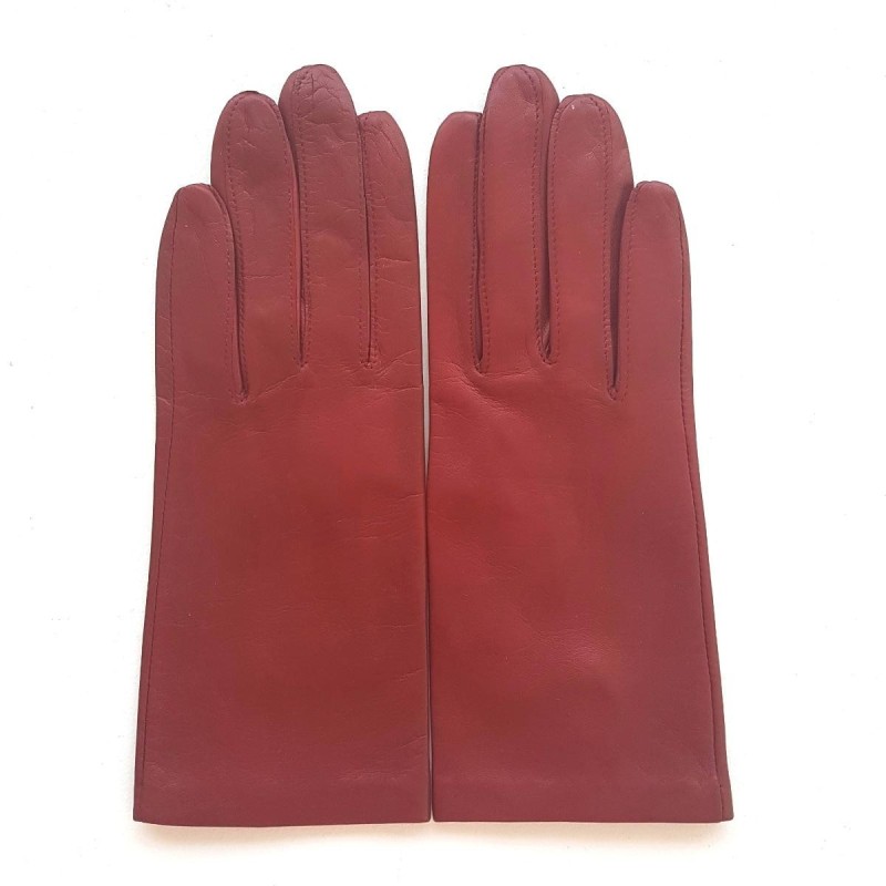 Gants en Cuir d'Agneau Pomme Rouge Capucine Doublés Soie.