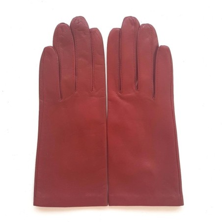 Gants en Cuir d'Agneau Pomme Rouge Capucine Doublés Soie.