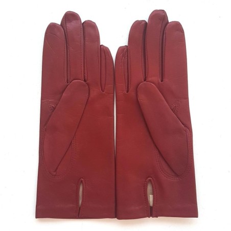 Gants en Cuir d'Agneau Pomme Rouge Capucine Doublés Soie.