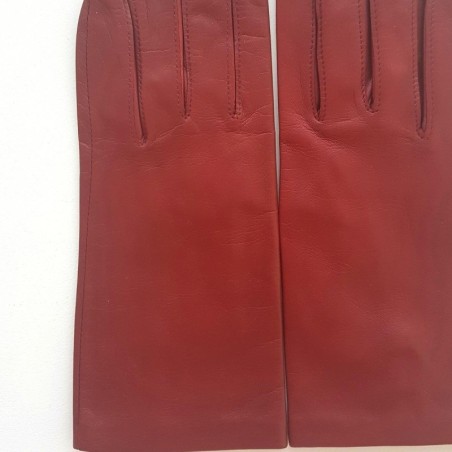 Gants en Cuir d'Agneau Pomme Rouge Capucine Doublés Soie.