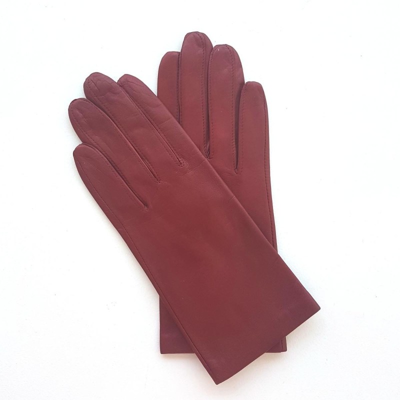 Gants en Cuir d'Agneau Pomme Rouge Capucine Doublés Soie.