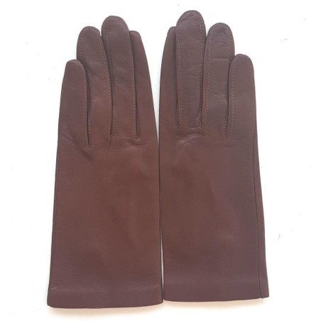 Gants en Cuir d'Agneau Chocolat Capucine Doublés Soie.