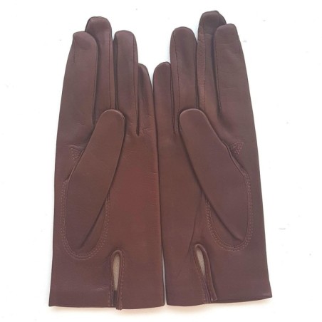 Gants en Cuir d'Agneau Chocolat Capucine Doublés Soie.