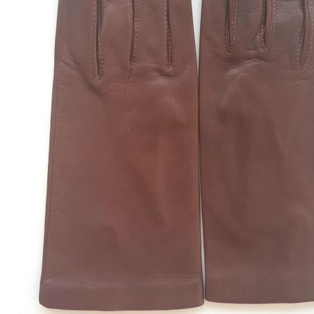 Gants en Cuir d'Agneau Chocolat Capucine Doublés Soie.
