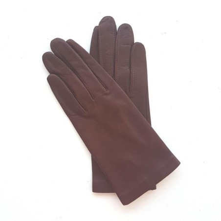 Gants en Cuir d'Agneau Chocolat Capucine Doublés Soie.