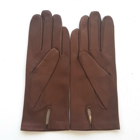 Gants en Cuir d'Agneau Sénois Capucine Doublés Soie.