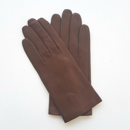 Gants en Cuir d'Agneau Sénois Capucine Doublés Soie.