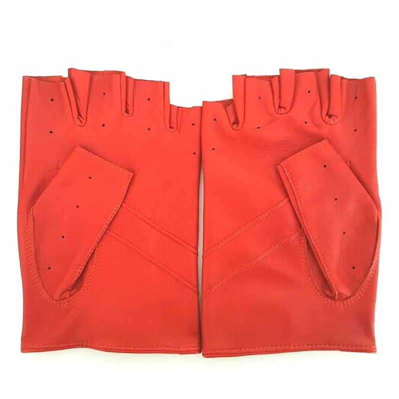 Mitaines en Cuir d'Agneau Orange Pilote Non Doublés.