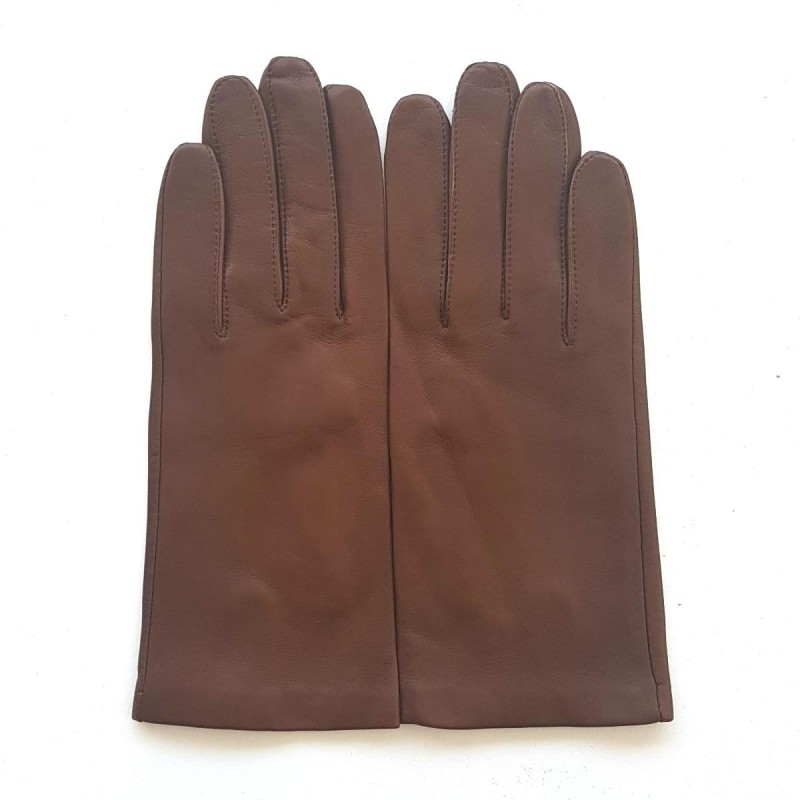 Gants en Cuir d'Agneau Sénois Capucine Doublés Soie.