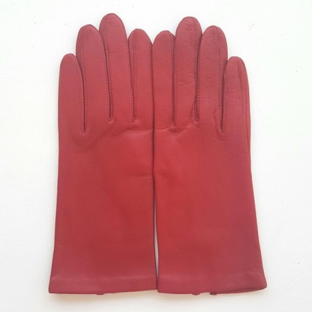 Gants en Cuir d'Agneau Fraise Capucine Doublés Soie.