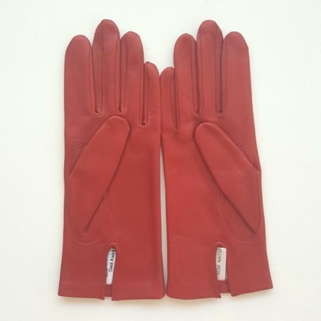 Gants en Cuir d'Agneau Fraise Capucine Doublés Soie.