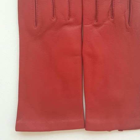 Gants en Cuir d'Agneau Fraise Capucine Doublés Soie.