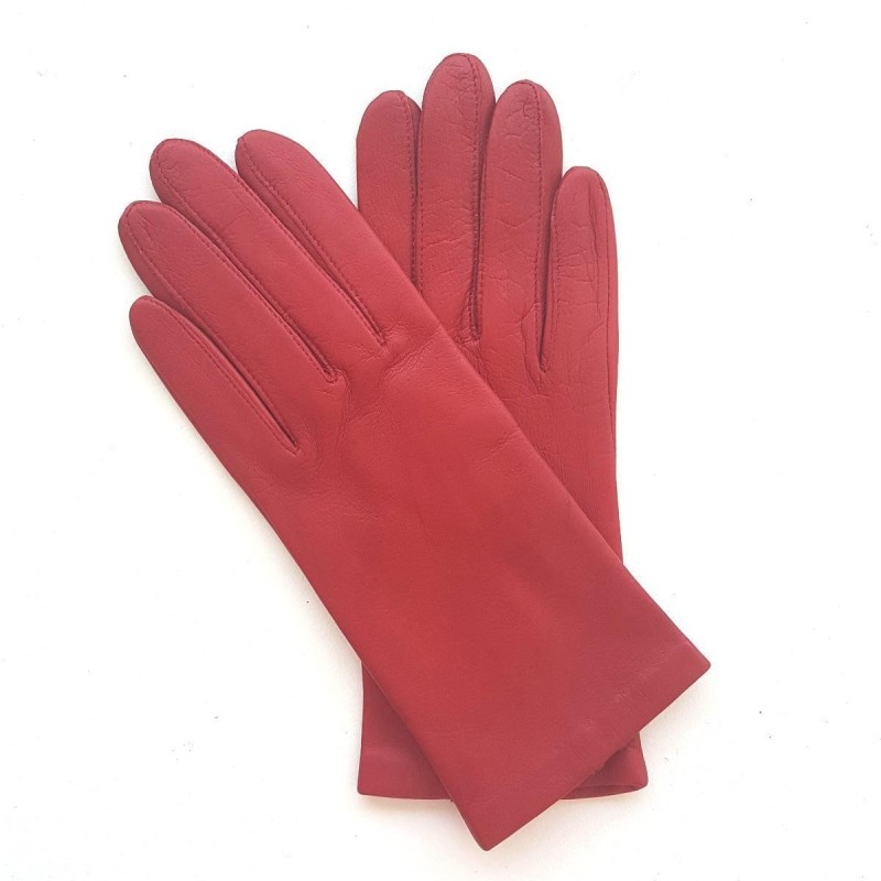 Gants en Cuir d'Agneau Fraise Capucine Doublés Soie.