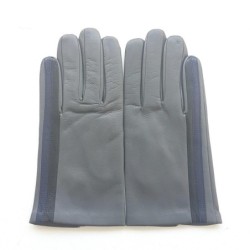 Gants en Cuir d'Agneau Gris Myrtille  Noir Akano Doublés Soie.