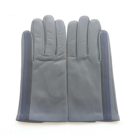 Gants en Cuir d'Agneau Gris Myrtille  Noir Akano Doublés Soie.