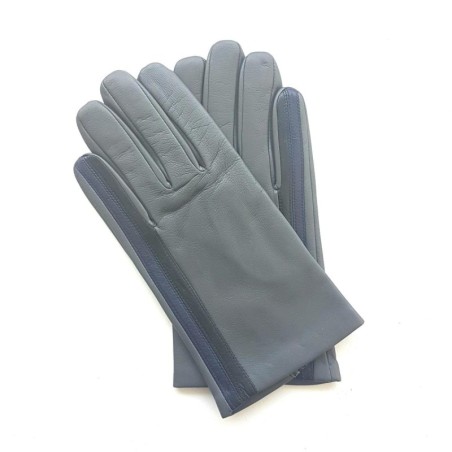 Gants en Cuir d'Agneau Gris Myrtille  Noir Akano Doublés Soie.