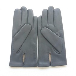 Gants en Cuir d'Agneau Gris Myrtille  Noir Akano Doublés Soie.