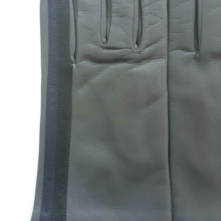 Gants en Cuir d'Agneau Gris Myrtille  Noir Akano Doublés Soie.