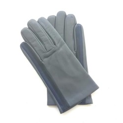 Gants en Cuir d'Agneau Gris Myrtille  Noir Akano Doublés Soie.