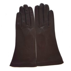Gants en Cuir d'Agneau Chocolat foncé Coline Doublés Cachemire.