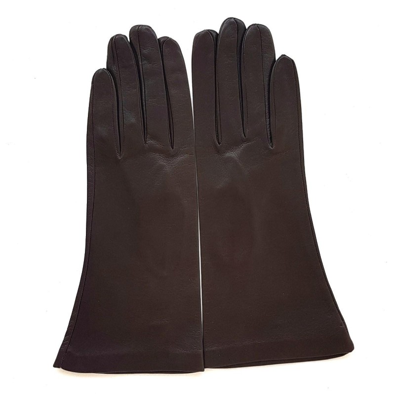 Gants en Cuir d'Agneau Chocolat foncé Coline Doublés Cachemire.