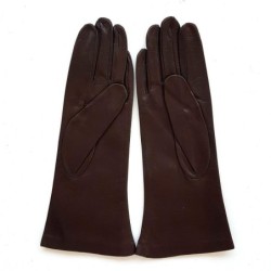Gants en Cuir d'Agneau Chocolat foncé Coline Doublés Cachemire.